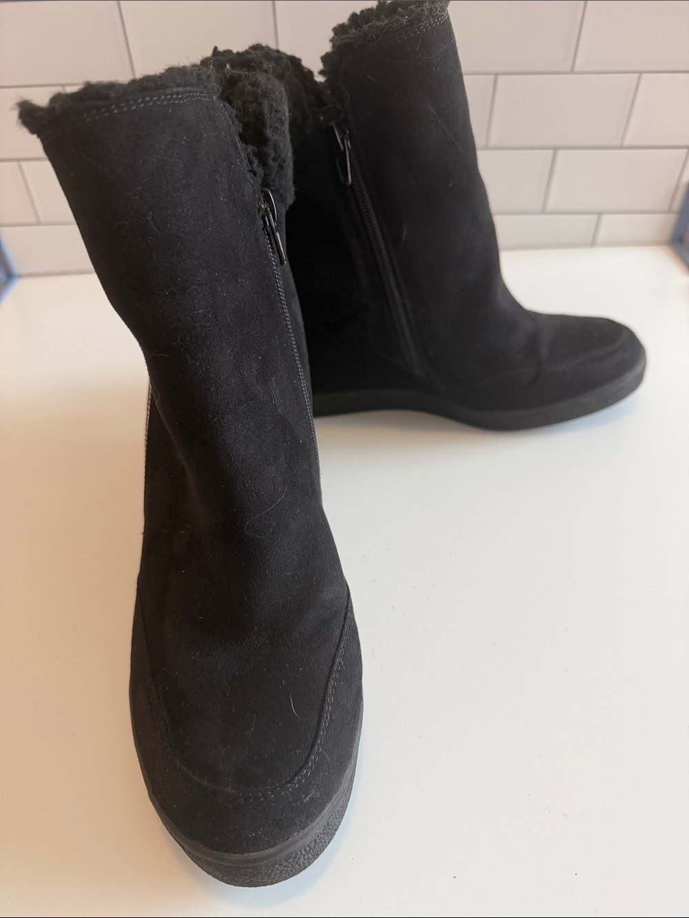 Unisa Black Suede Shearling-Lined Mid-Calf Boot
